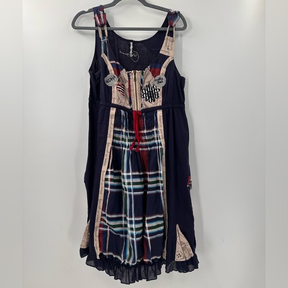 Desigual Boho Plaid Patchwork Cottage Dress 44 Medium - Picture 2 of 6
